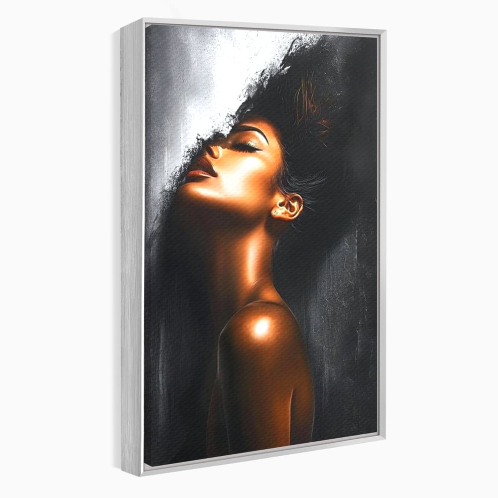 Tablou canvas cu tablou canvas cu portretul unei femei, in rama de aluminiu argintiu